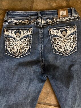 Western Blue Boot Cut Jeans with White Embroidered Back Pockets